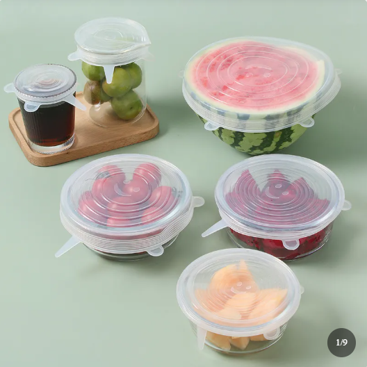 Reusable silicone stretch lids on kitchen containers