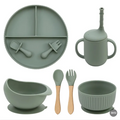 Ensemble repas bébé en silicone vert avocat — assiette, bol, tasse et ustensiles Silimura