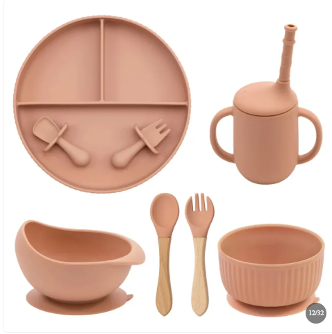 Assiette à compartiments avec ventouse en silicone vert pour bébé