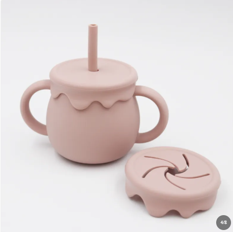 Tasse collation bébé en silicone avec couvercle et paille — Silimura
